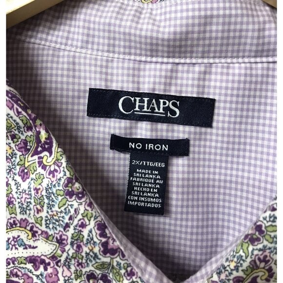 NWT Ralph Lauren Chaps No Iron Floral Button-Up Shirt Size 2x Contrast Cuffs - Picture 3 of 6